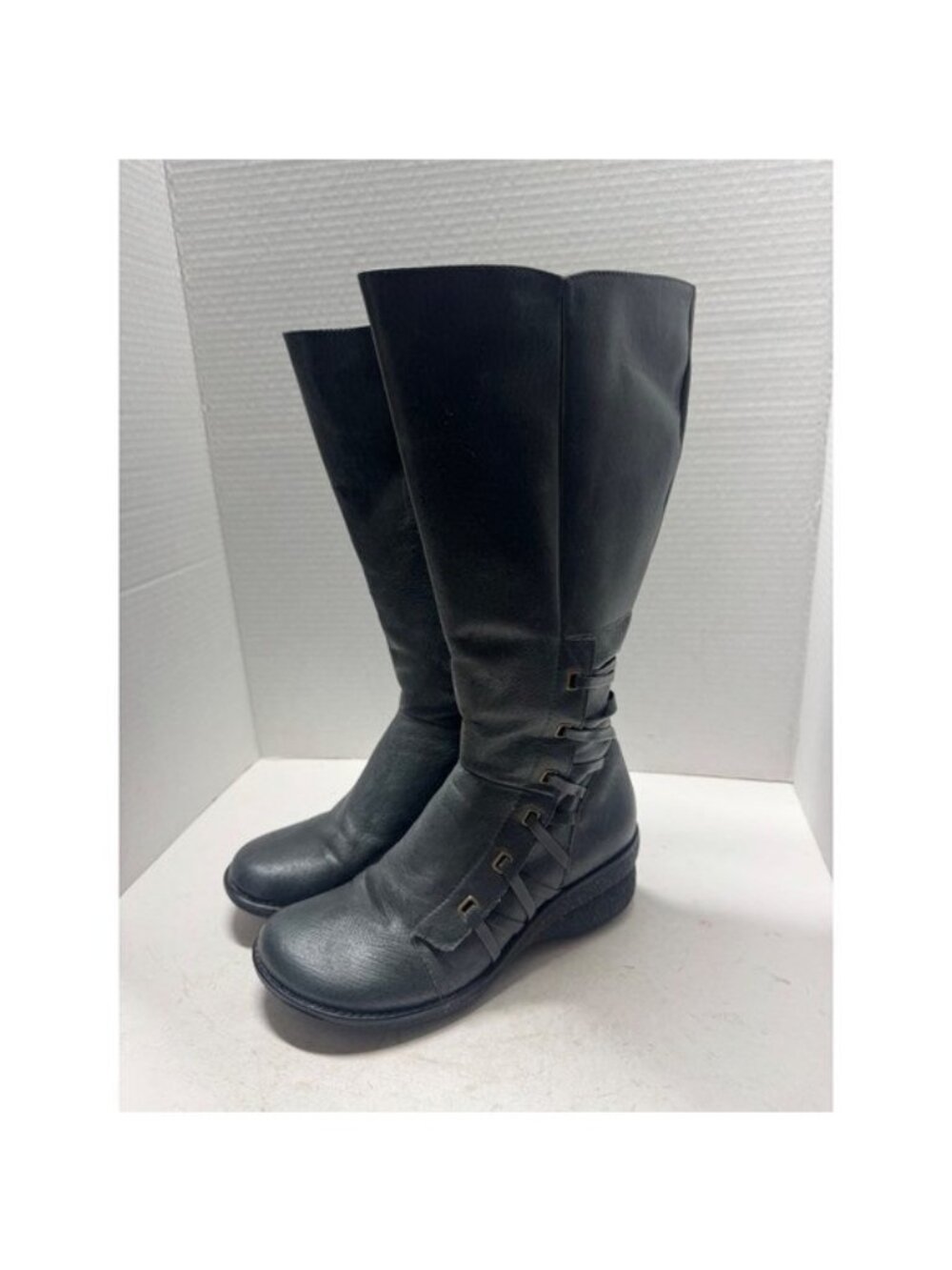 Miz Mooz Orson Grey Leather Tall Wedge Boots Faux Fur Lined Size 36 US 6